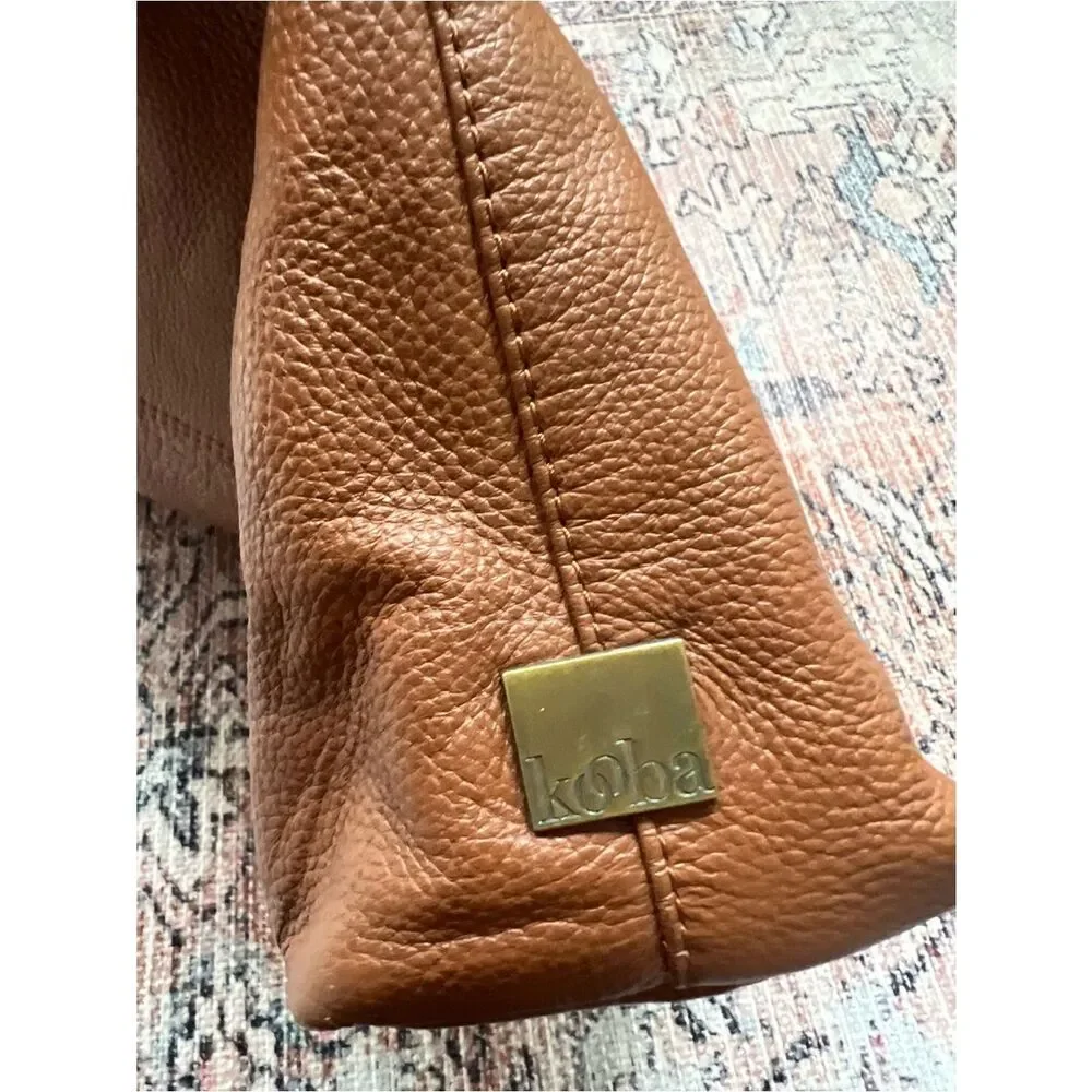 KOOBA Pebbled Leather Hobo Bag Luggage Brown Genuine Leather Purse